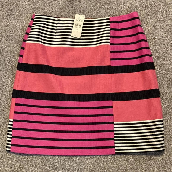 NWT LOFT Pink Color Block Stripe Skirt 2P - Picture 3 of 16